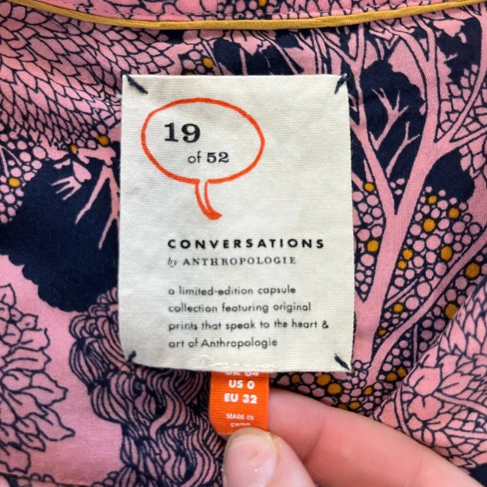 Anthropologie 52 Conversations Colloquial Necktie Blouse 2 Castle Forest Print - Picture 5 of 7